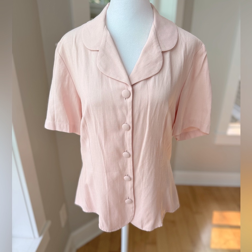 Vintage Sag Harbor Pink Short Sleeve Tie Back Blouse Jacket Blazer Size Medium